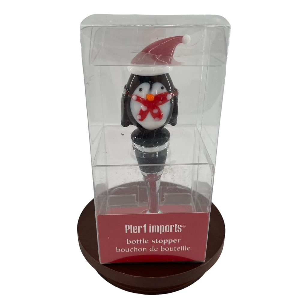 Pier 1 Imports Blown Glass Christmas Wine Bottle Stopper in Box